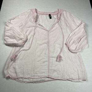 Venti6 Boho Peasant Blouse Small Italy Pink Tassel Tie Top 3/4 Sleeve Shirt FLAW